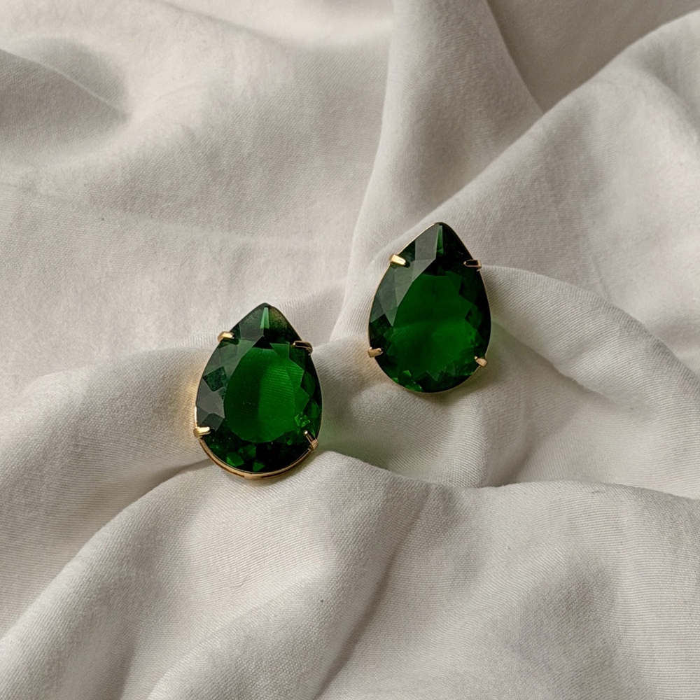 Big Drop Earrings - Gold - Reconstituted Emerald